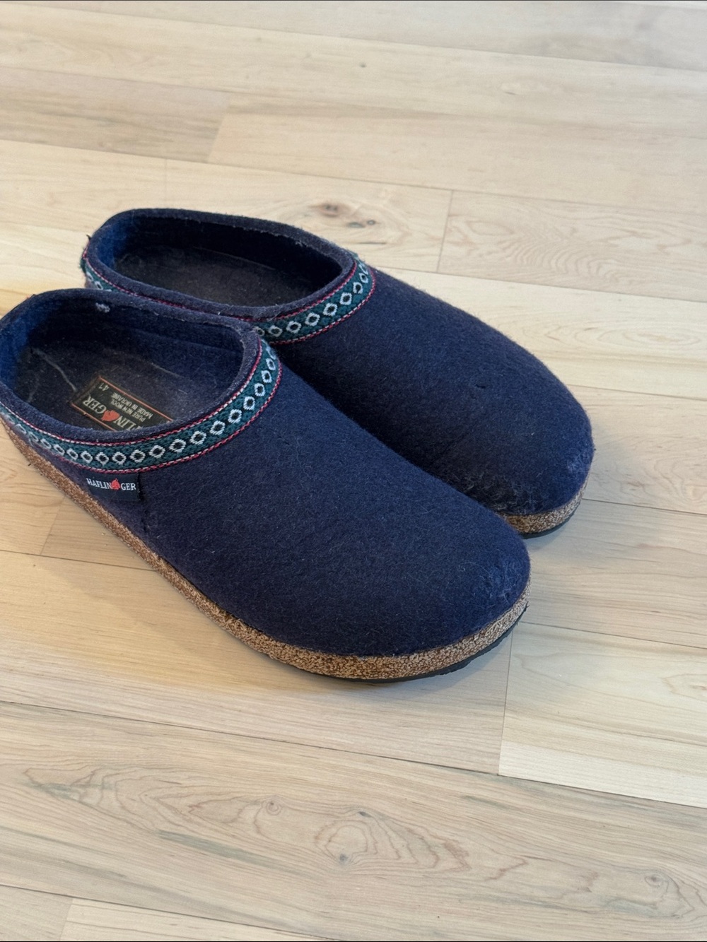 HAFLINGER FRANZL MITTELBLAU BLUE WOOL SLIPPERS WOMEN CLOGS-41-9.5-10-Read